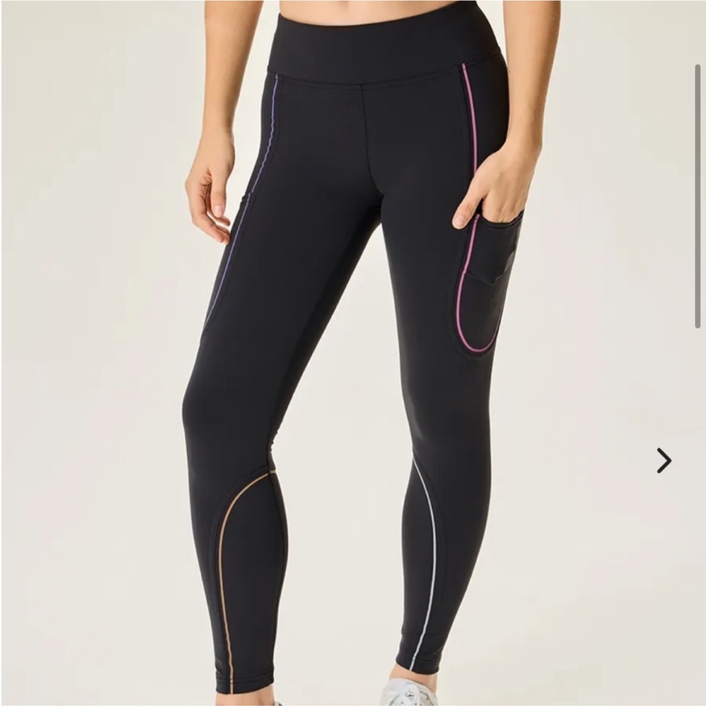 Outdoor Voices Black Leggings with Pink and White Accents